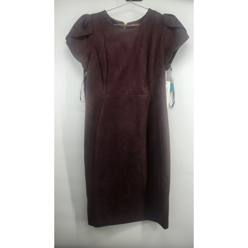 Calvin Klein Womens Size 10 Brown Suede Tulip Sleeve Dress NWT‎
